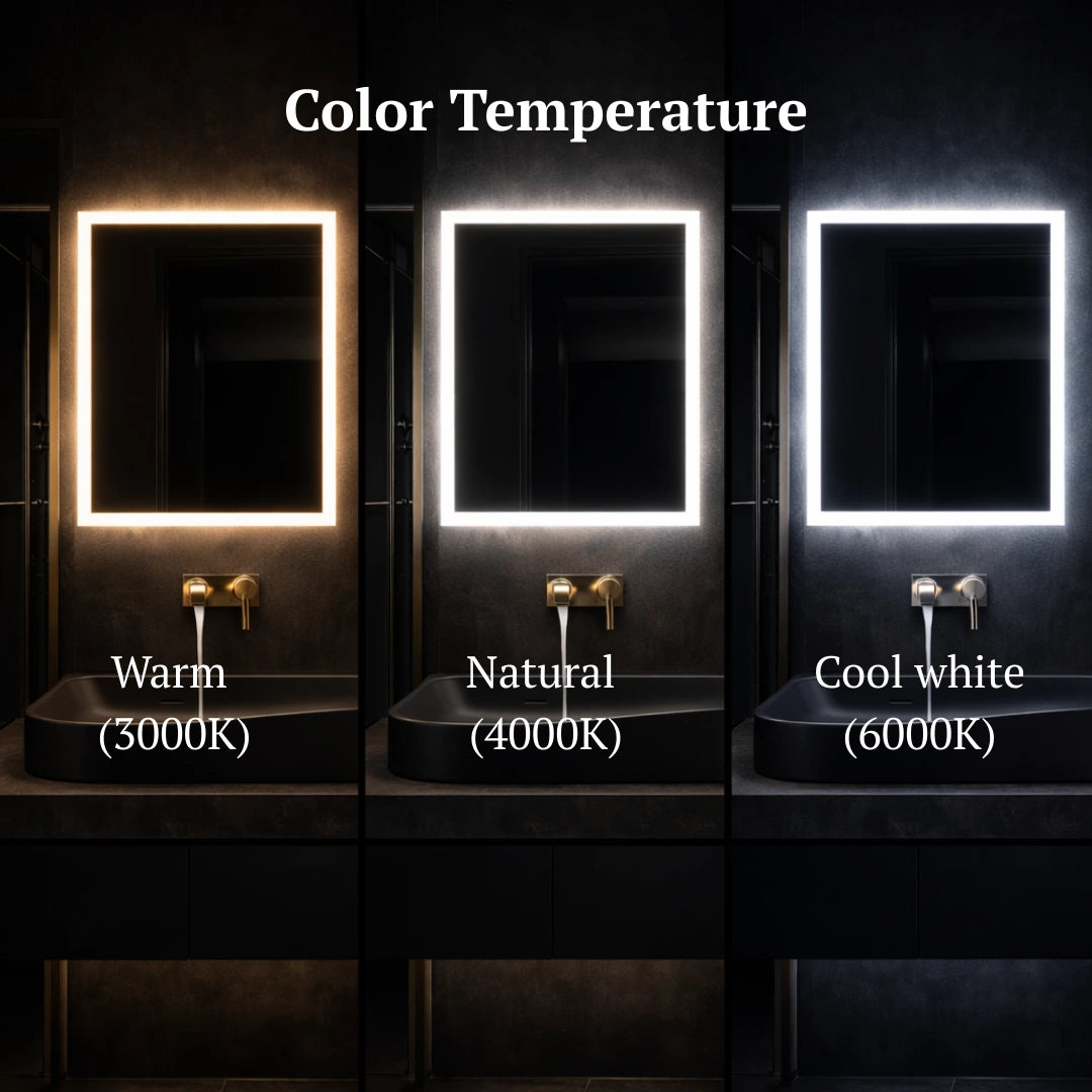 Square led mirror with frontlit color temperature