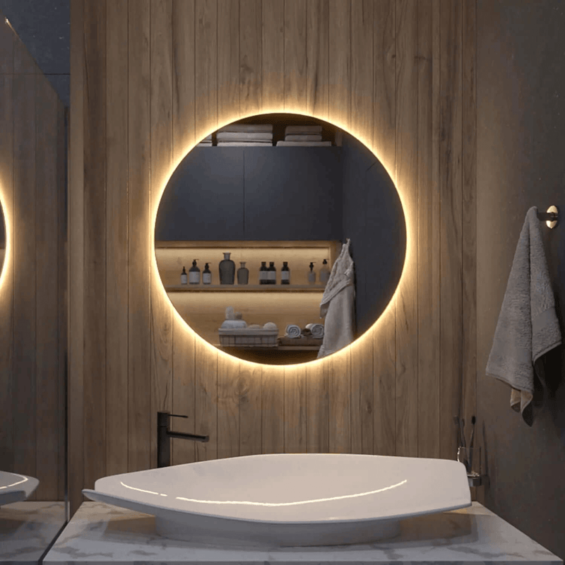 Round LED mirror with rear lighting