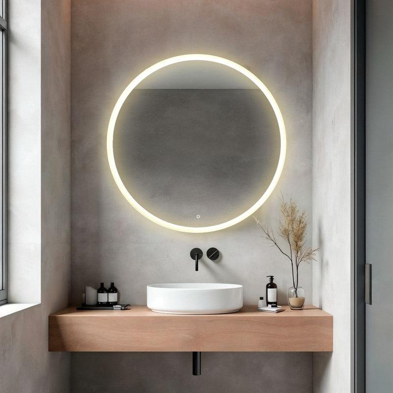 Round LED mirror with front lighting Ø 800mm in bathroom