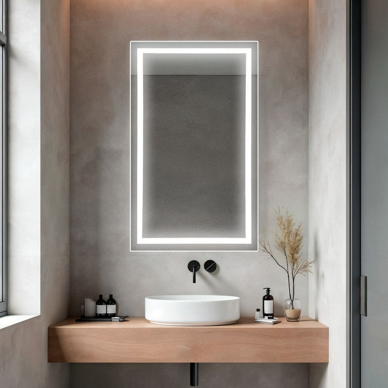 bathroom double front lit mirror in bathroom