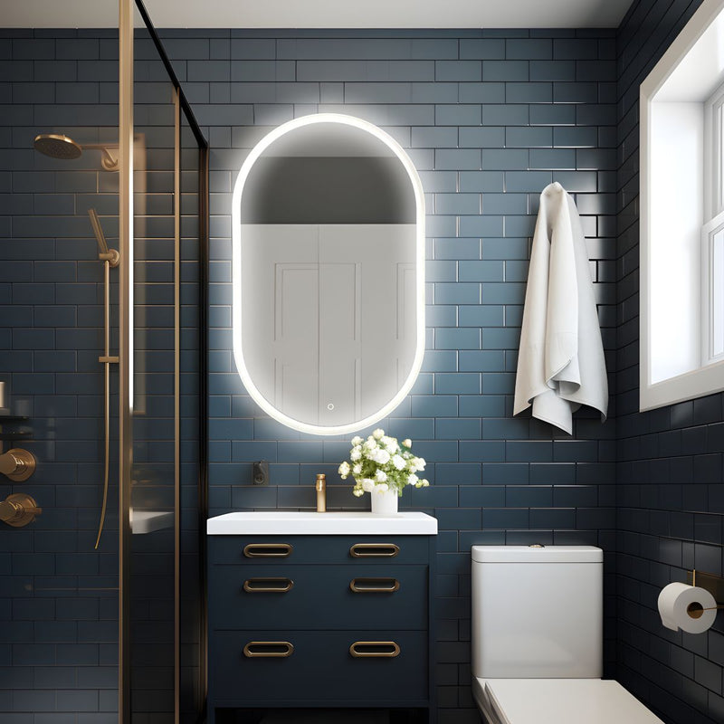 Pill oval LED mirror with front lighting 420x700mm in bathroom