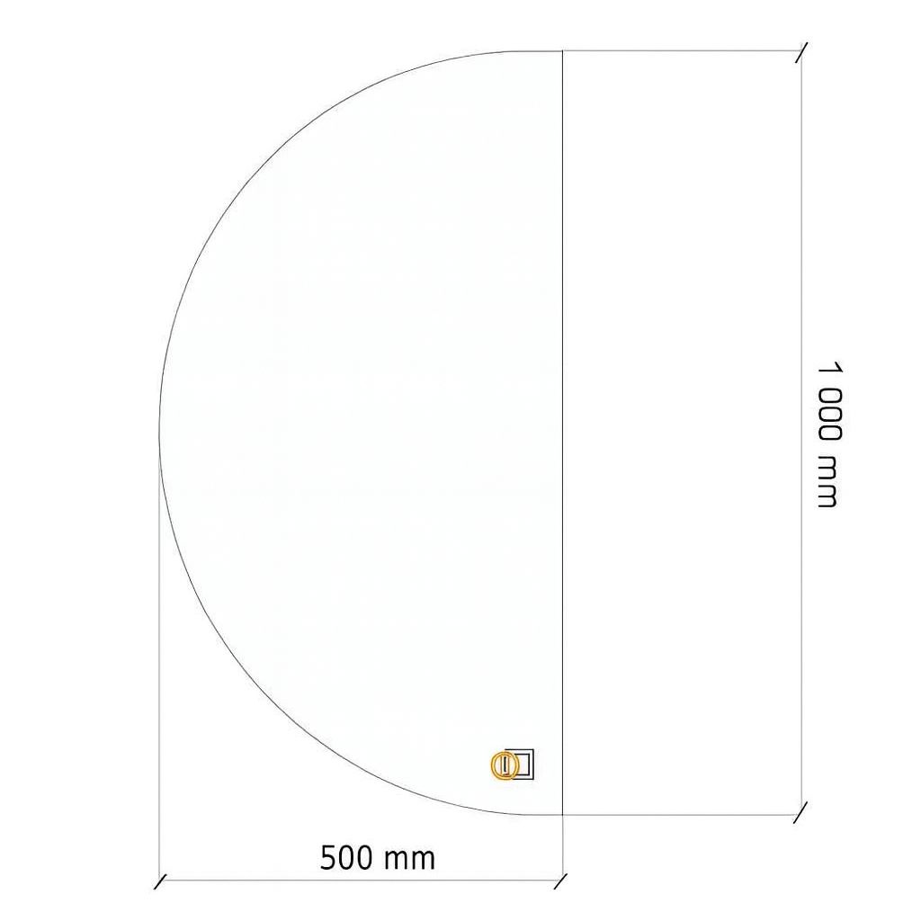 Half-circle LED mirror with rear lighting 500x1000mm