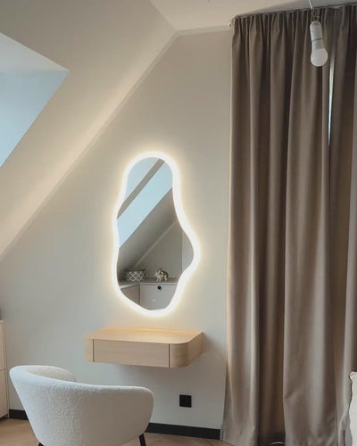 Cloud-shape LED mirror with front lighting and table 