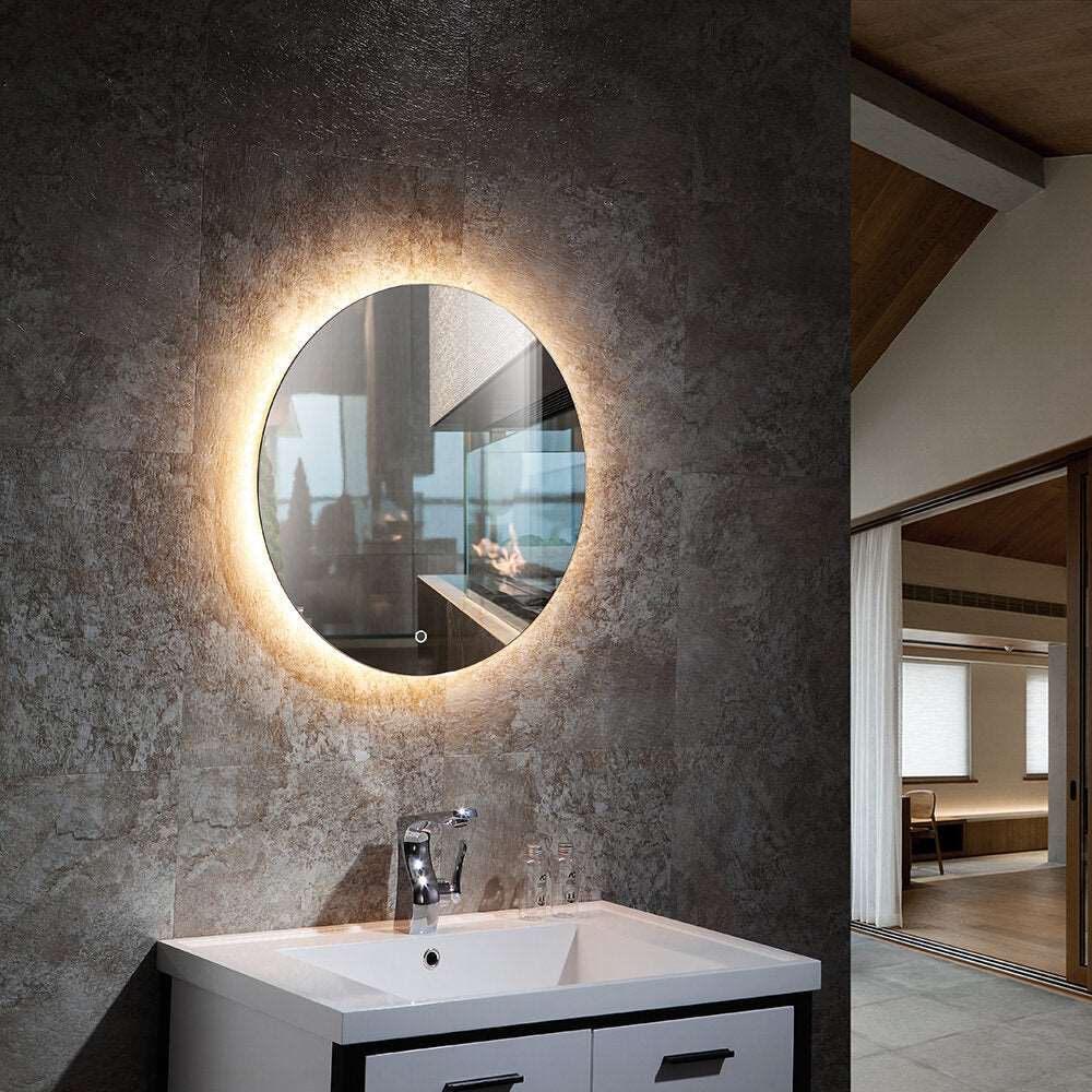 Round LED mirror with rear lighting