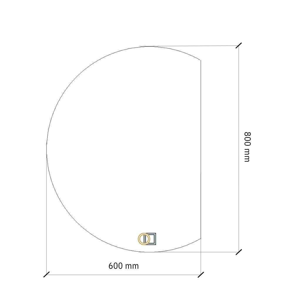 semicircle cut 3/4 mirror with light 600x800mm