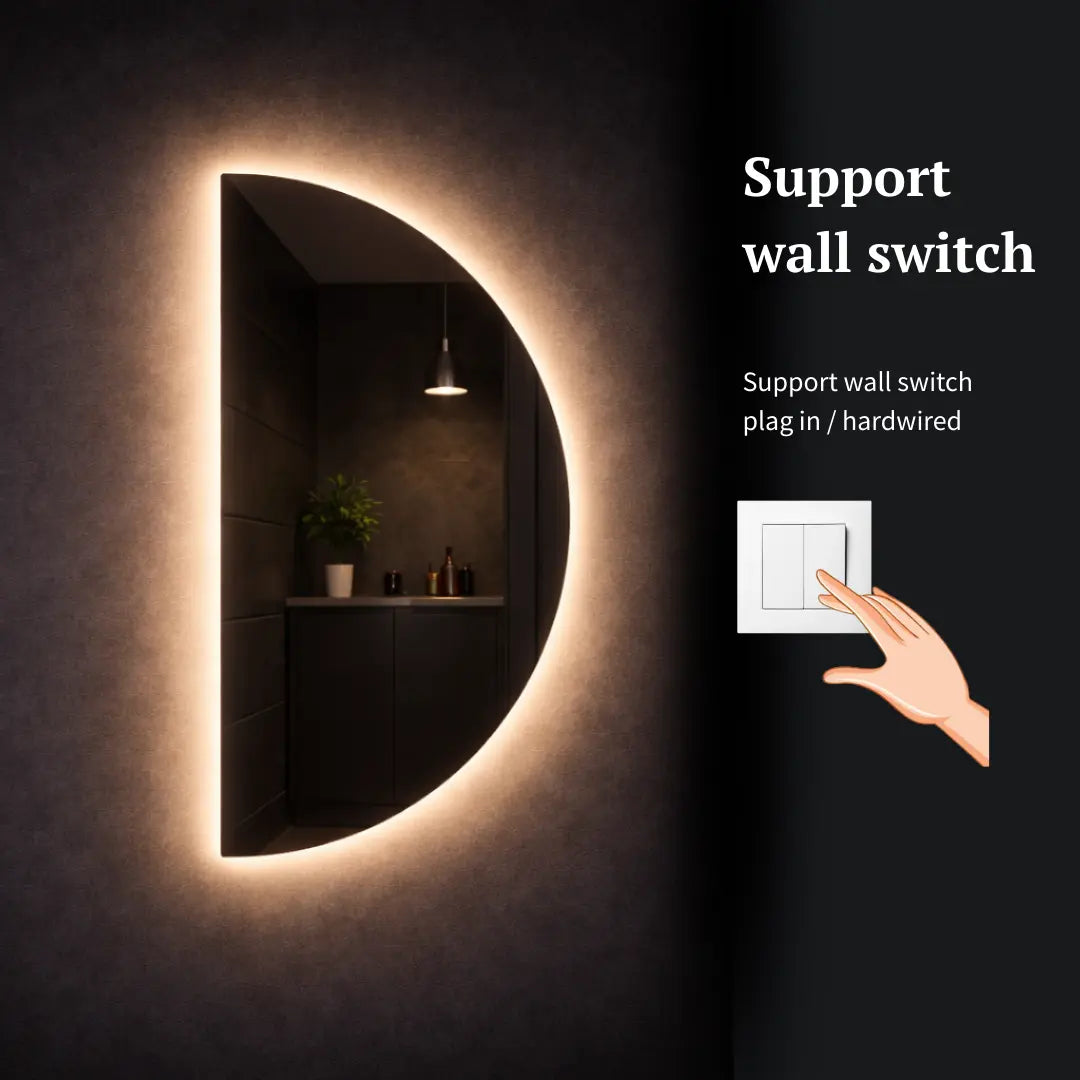 support wall switch half circle led mirror
