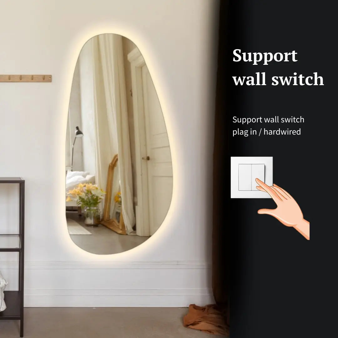 supports wall switch for Irregular pill form led mirror