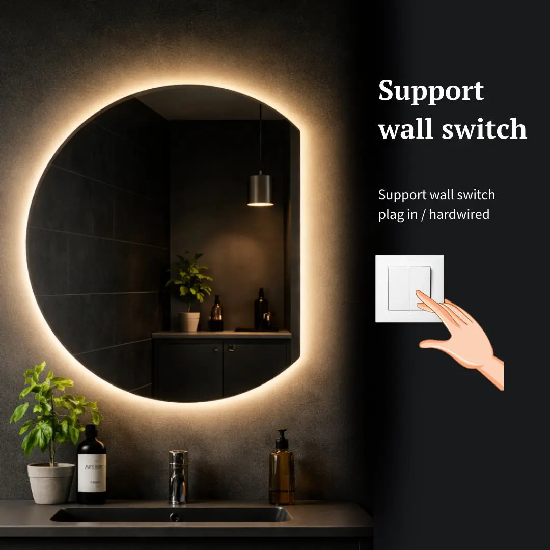 wall switch three quarter cut semi circle mirror