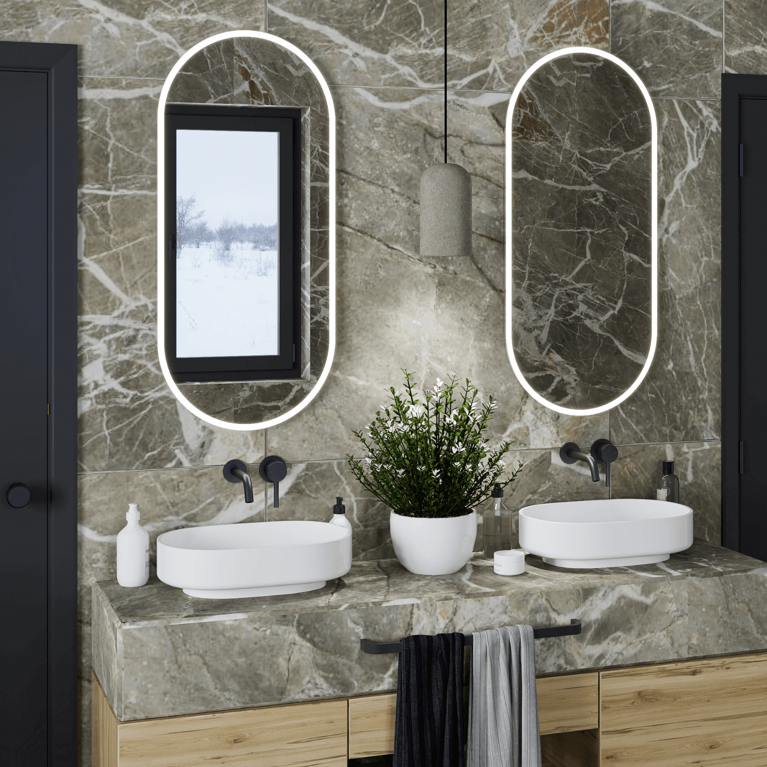 Pill oval LED mirror with front lighting 450x1000mm